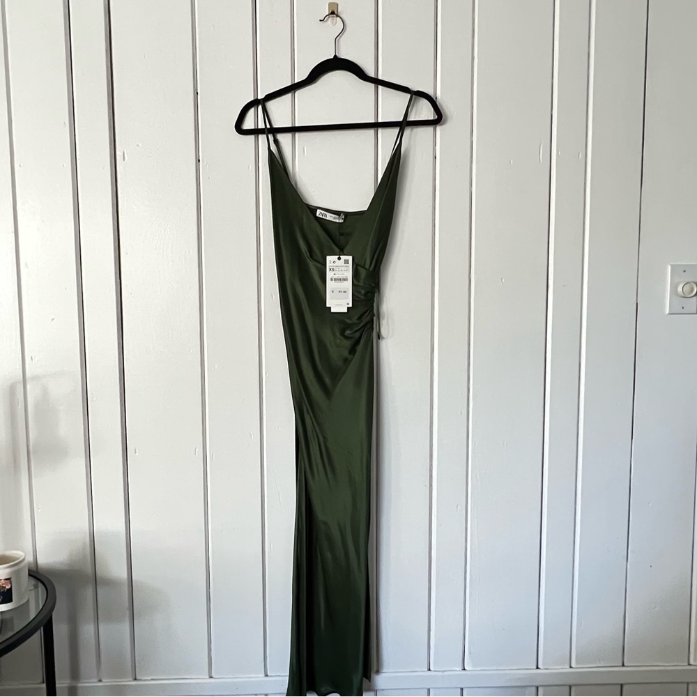 zara emerald green silk dress LAST CHANCE